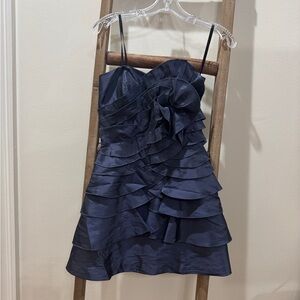 Elegant Navy Ruffled Dress